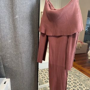 Pinkblush Ribbed Off-Shoulder Mini Dress in Mauve